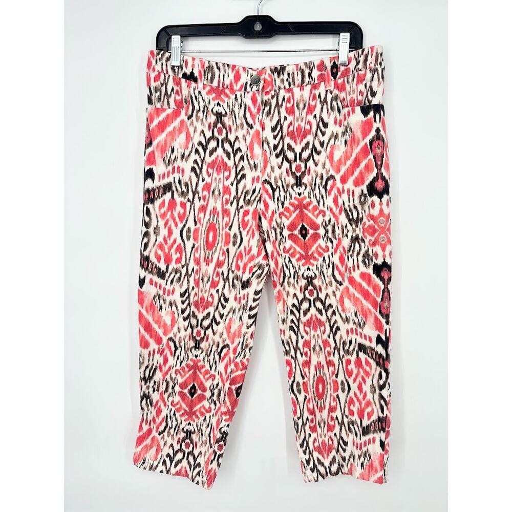 Chicos Crop Pants Womens Size 1 Medium Tribal Print Boho Casual Travel Stretch
